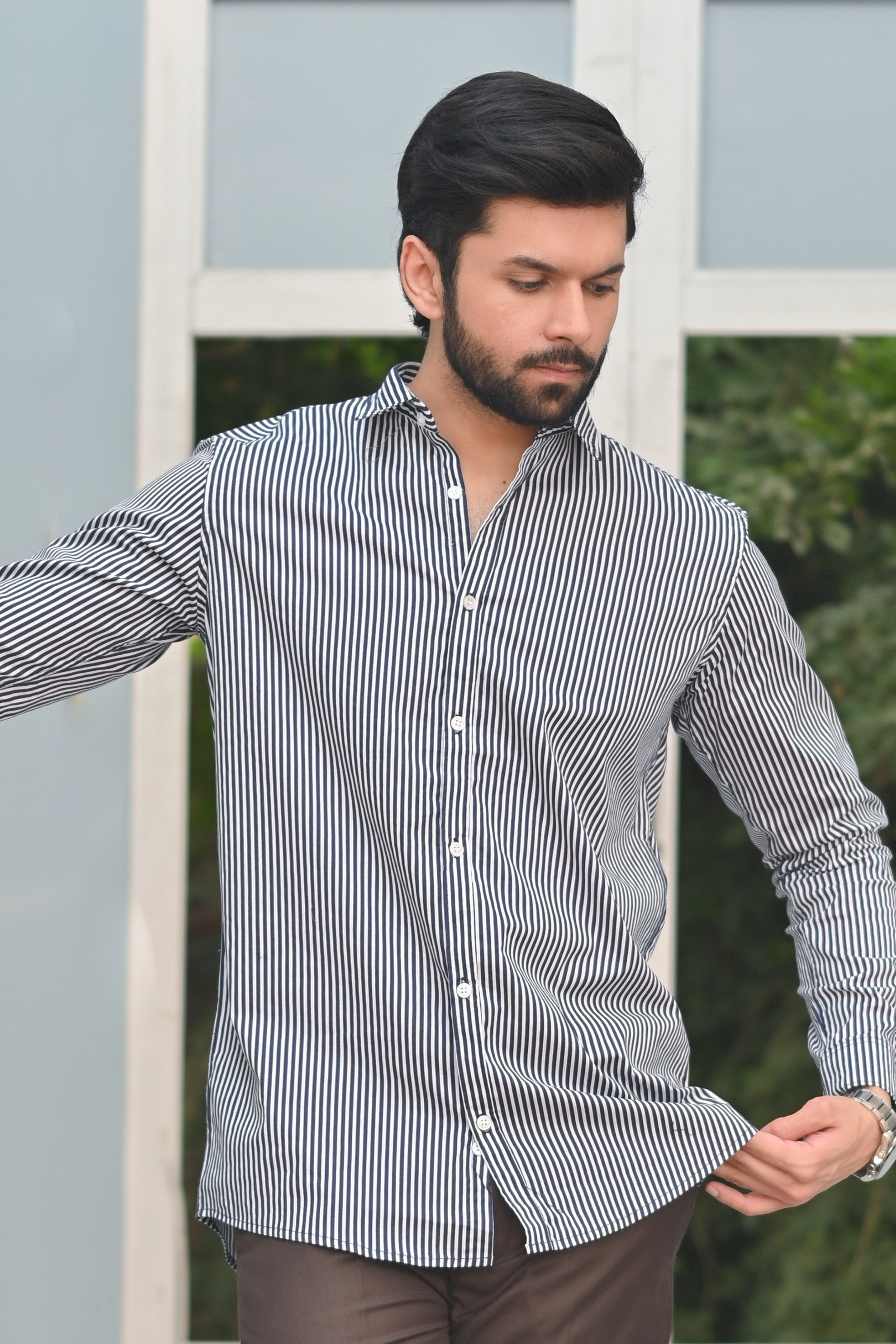 Blue & White Lining Men's Casual Shirt