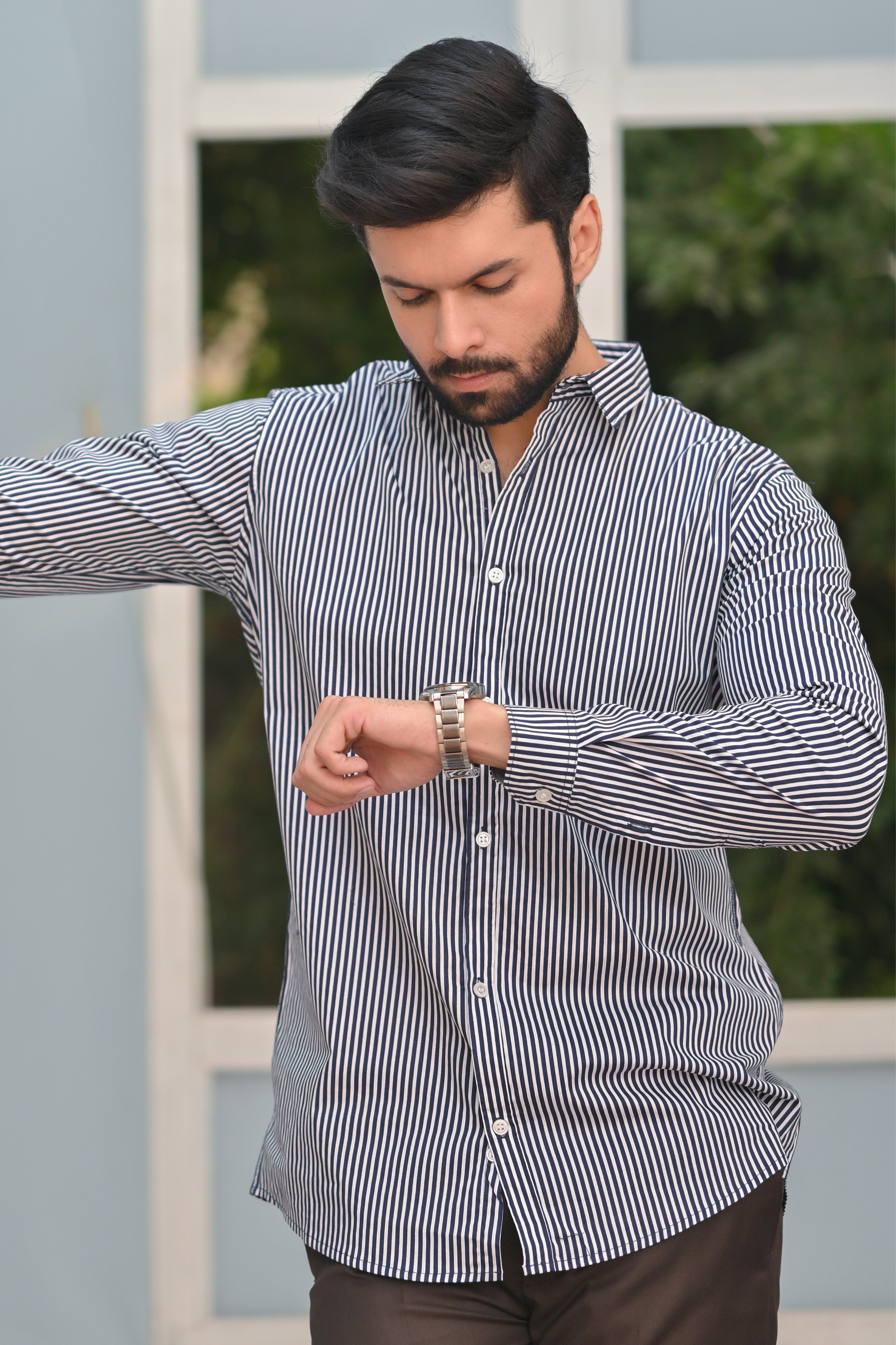 Blue & White Lining Men's Casual Shirt