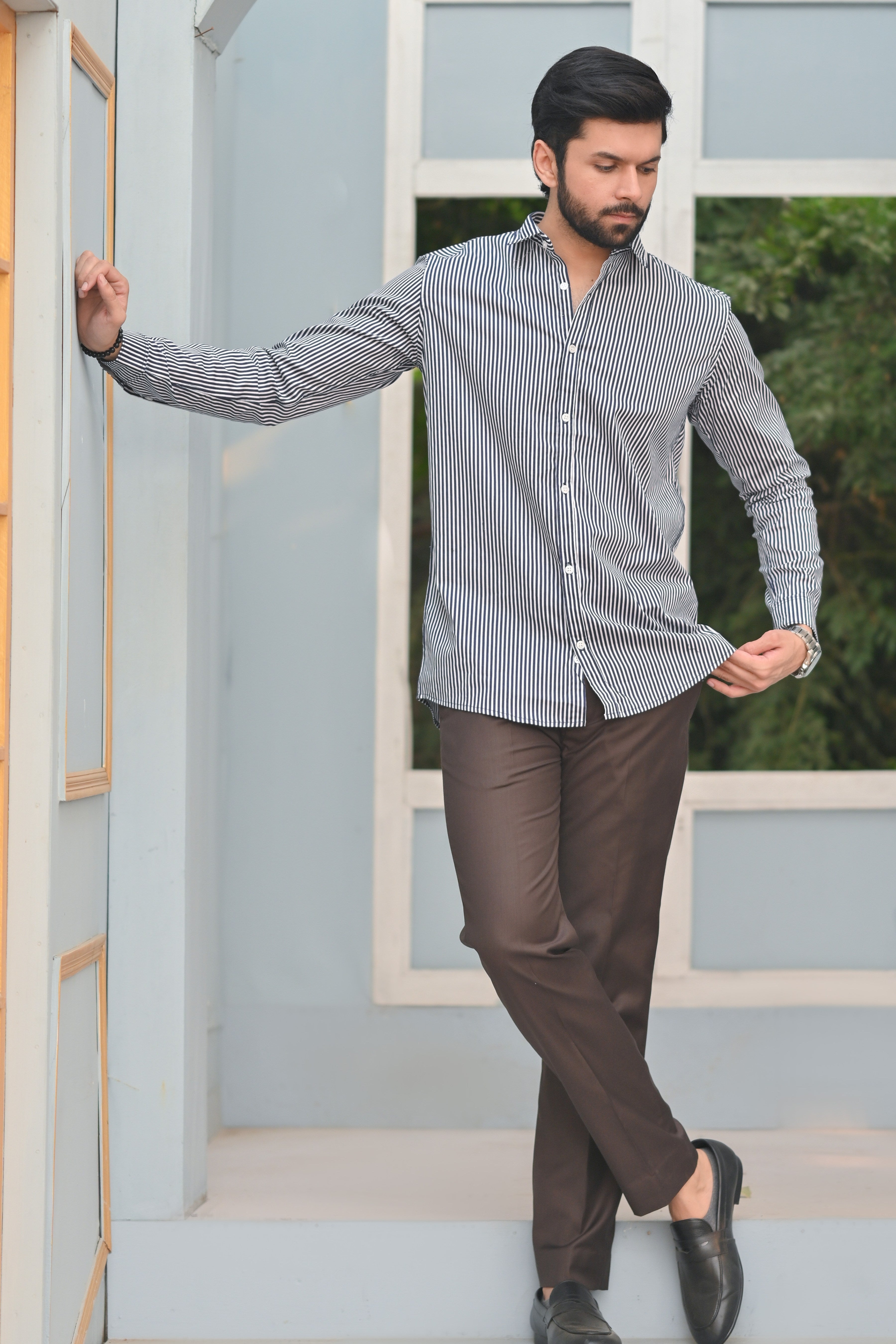 Blue & White Lining Men's Casual Shirt