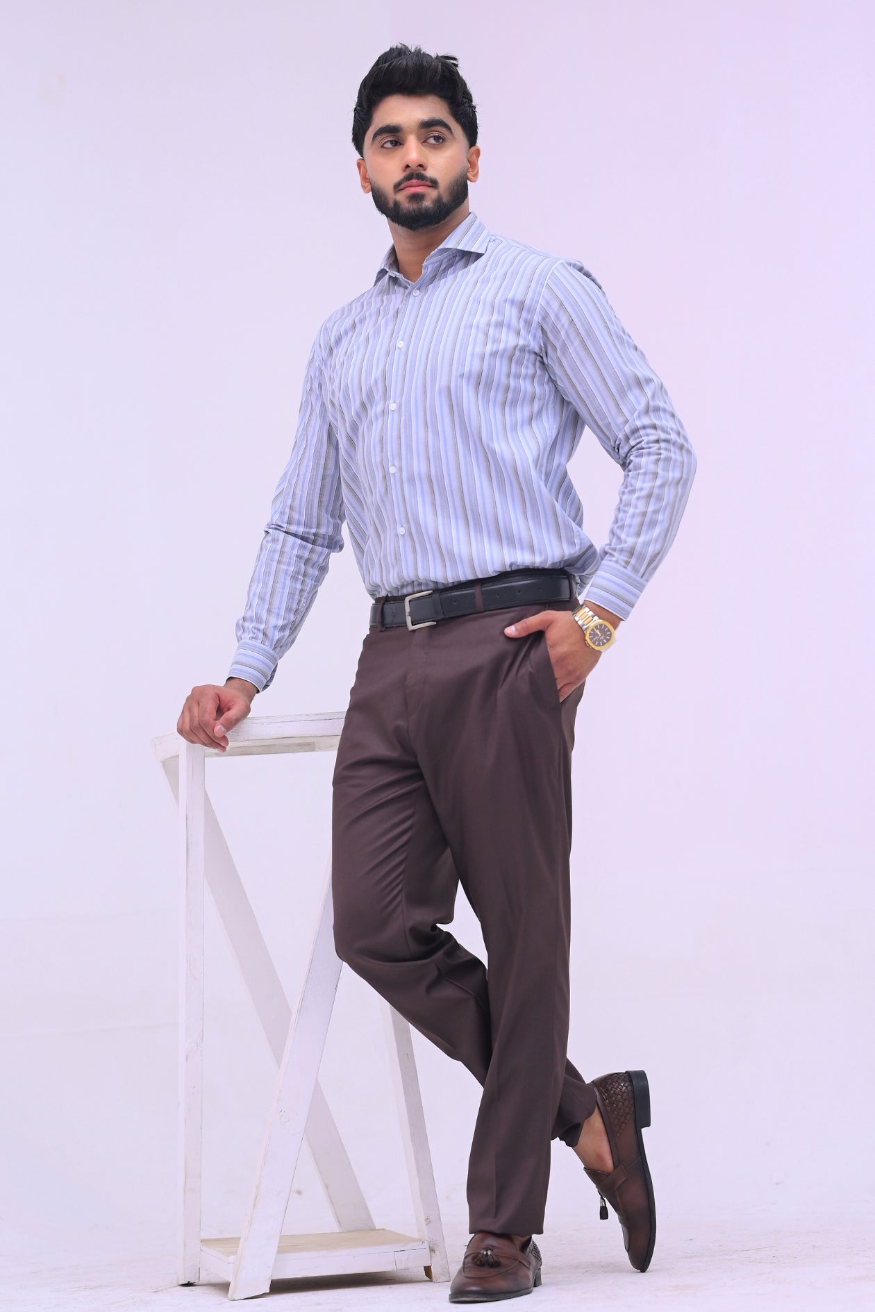 Blue Brown Slim Lining Dress Shirt