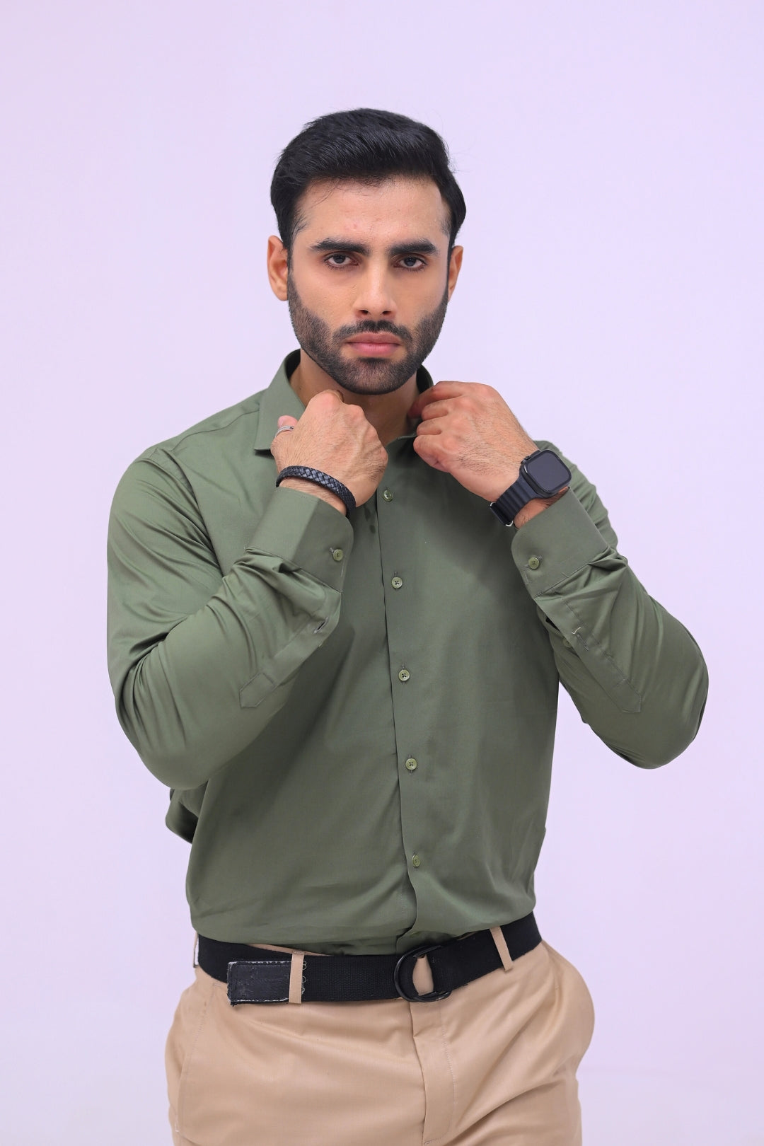 Green Plain Dress Shirt
