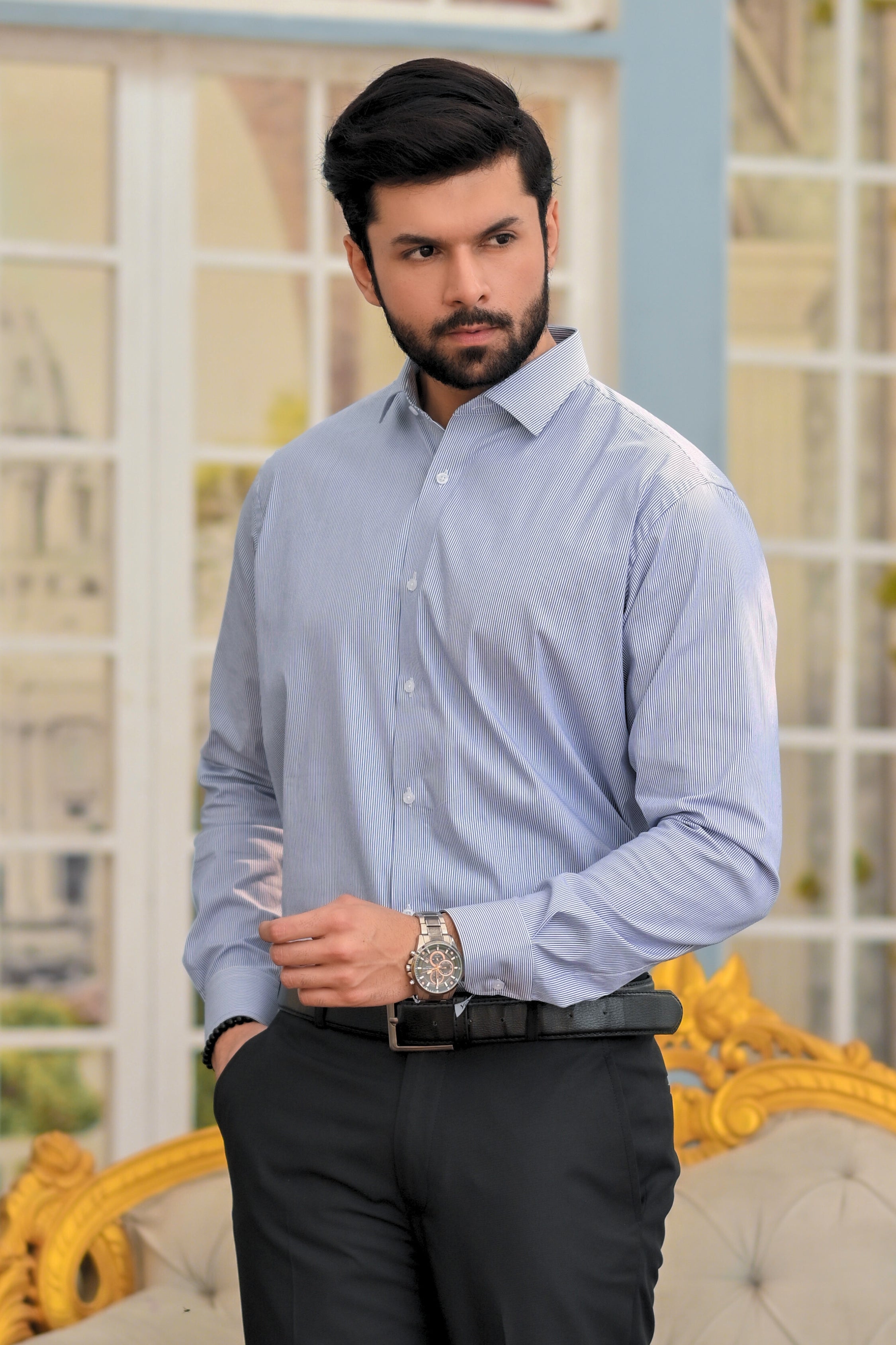 Precision Slim Blue lining Formal Shirt