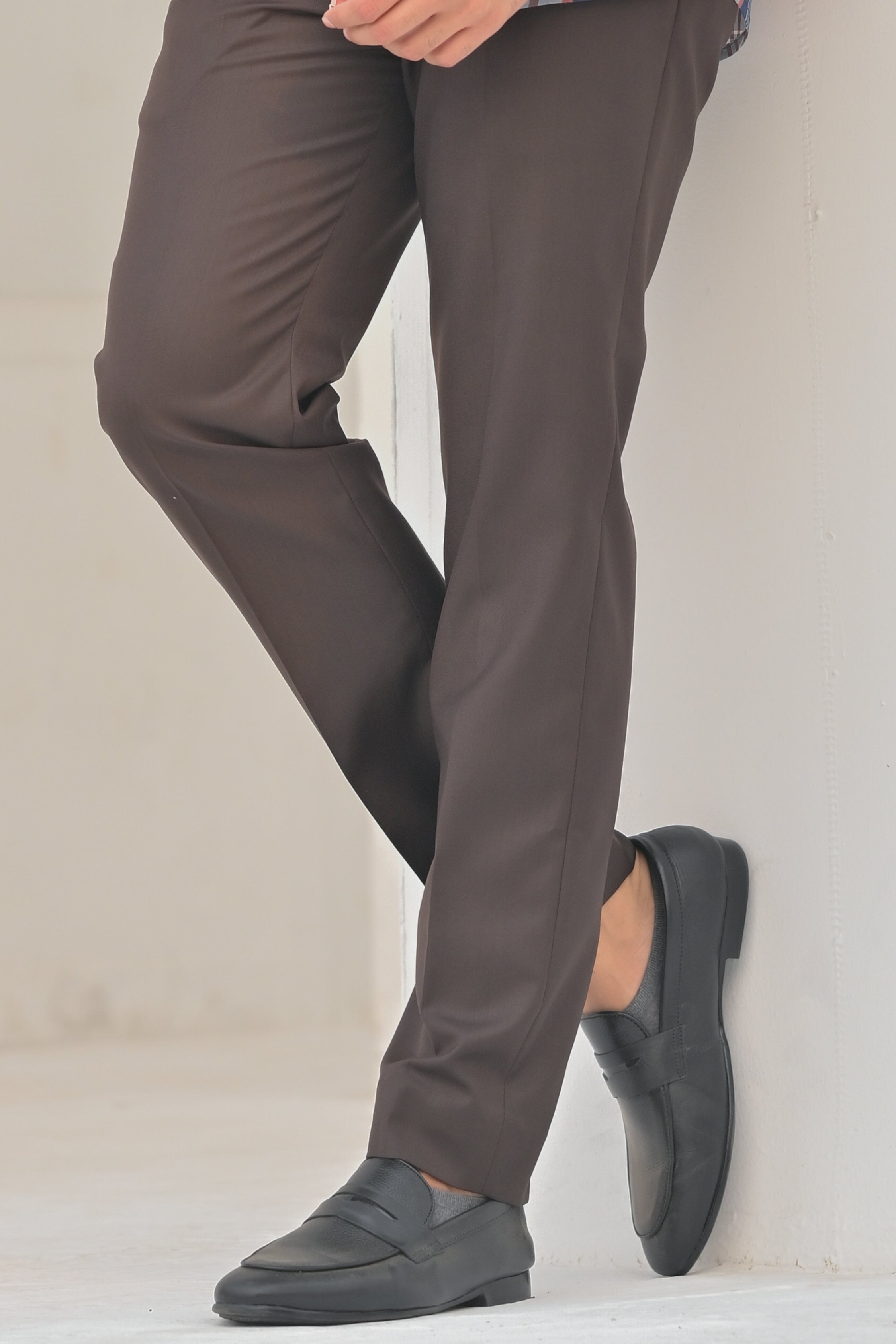 Brown Slim-Fit Men's Dress Pants