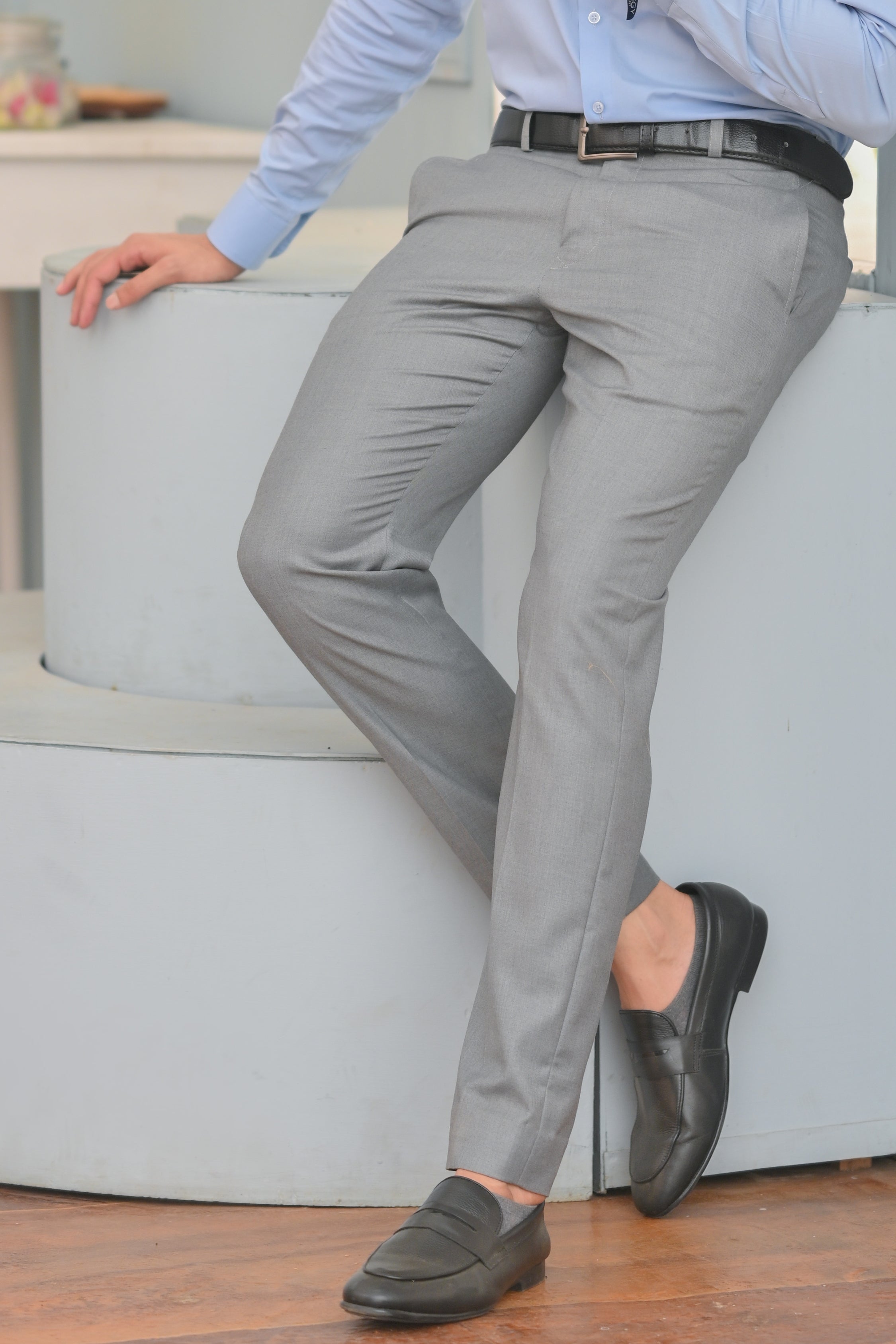 Grey Slim-Fit Men's Dress Pants