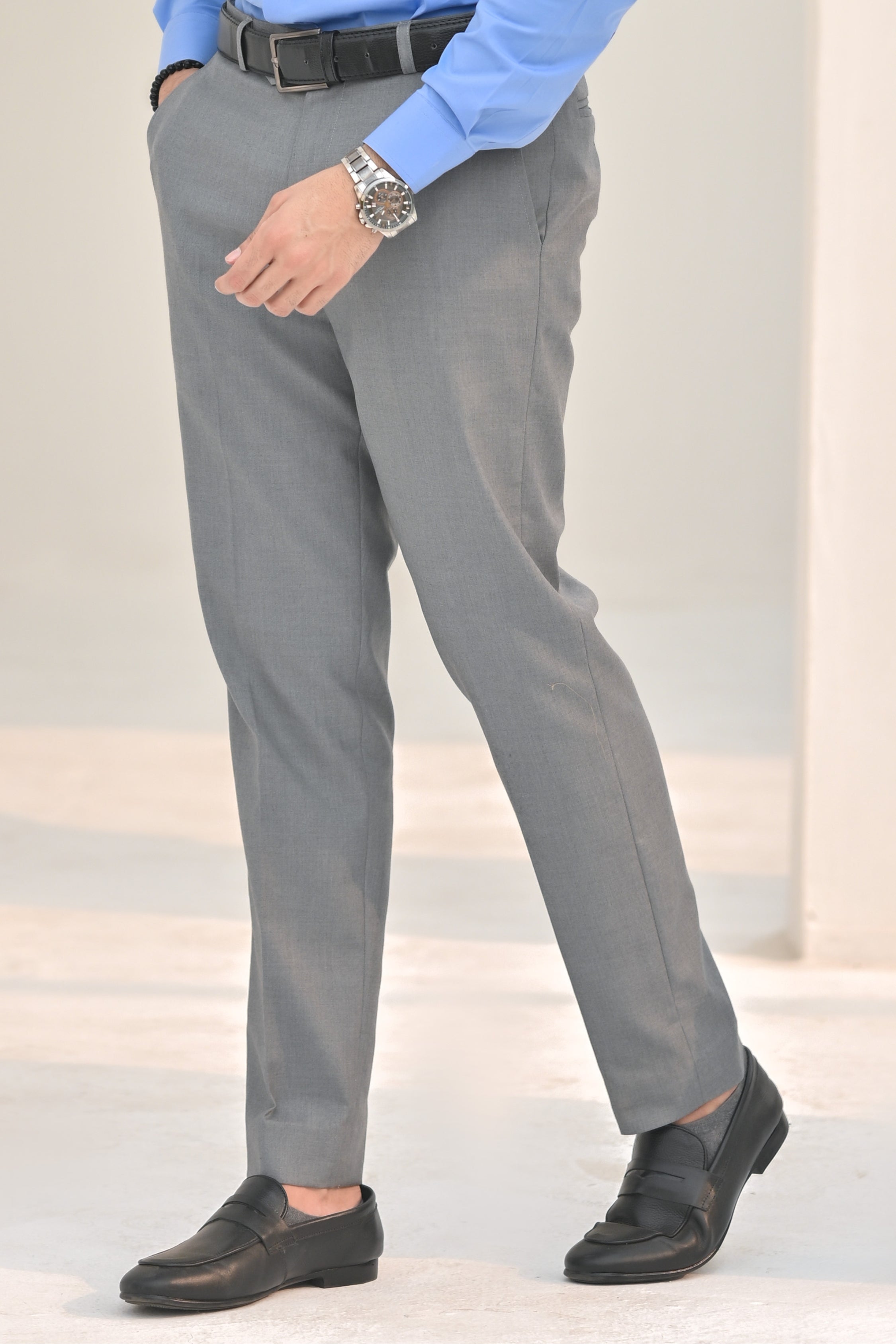 Grey Slim-Fit Men's Dress Pants