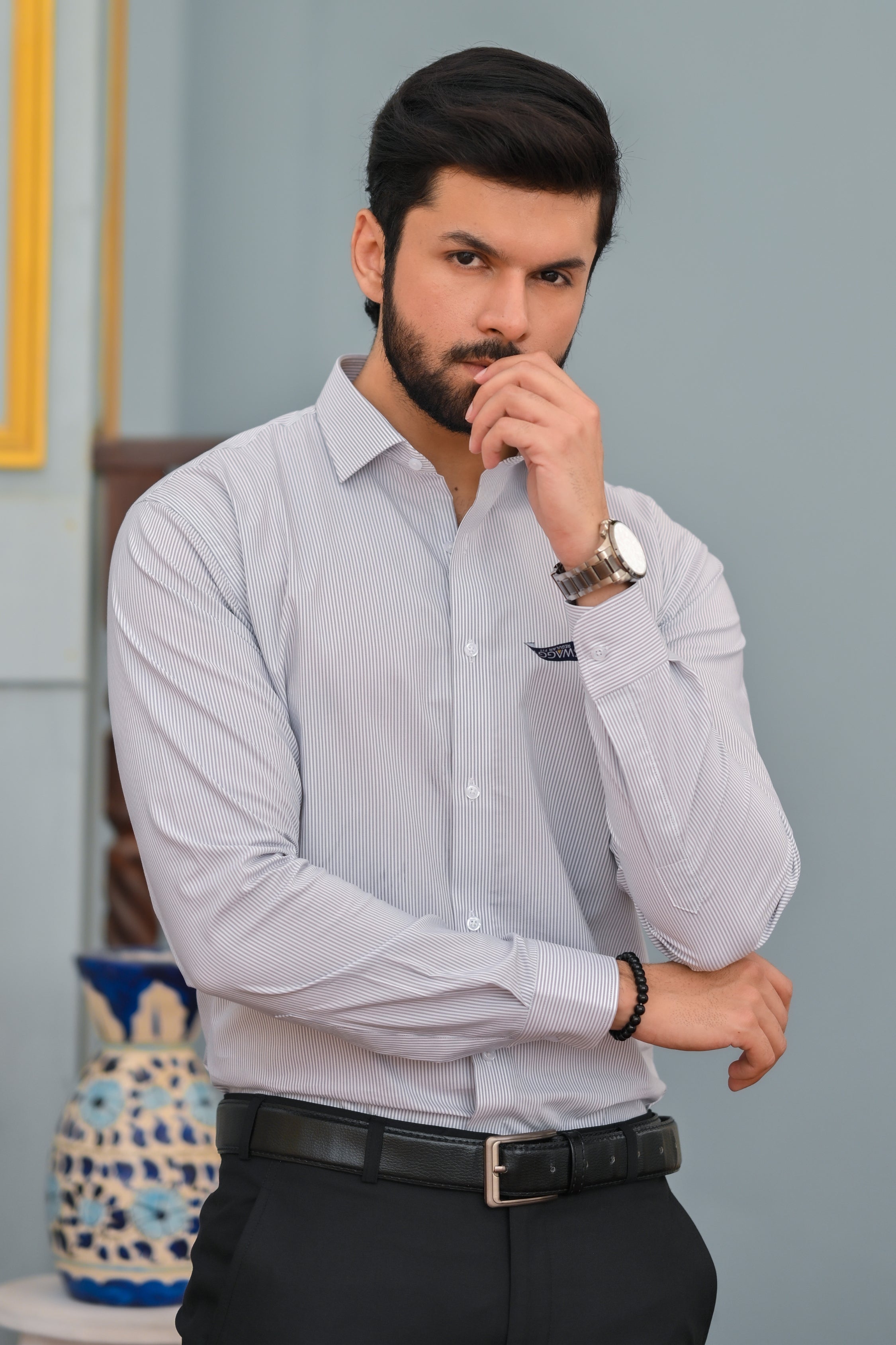 Grey Slim lining Formal Shirt