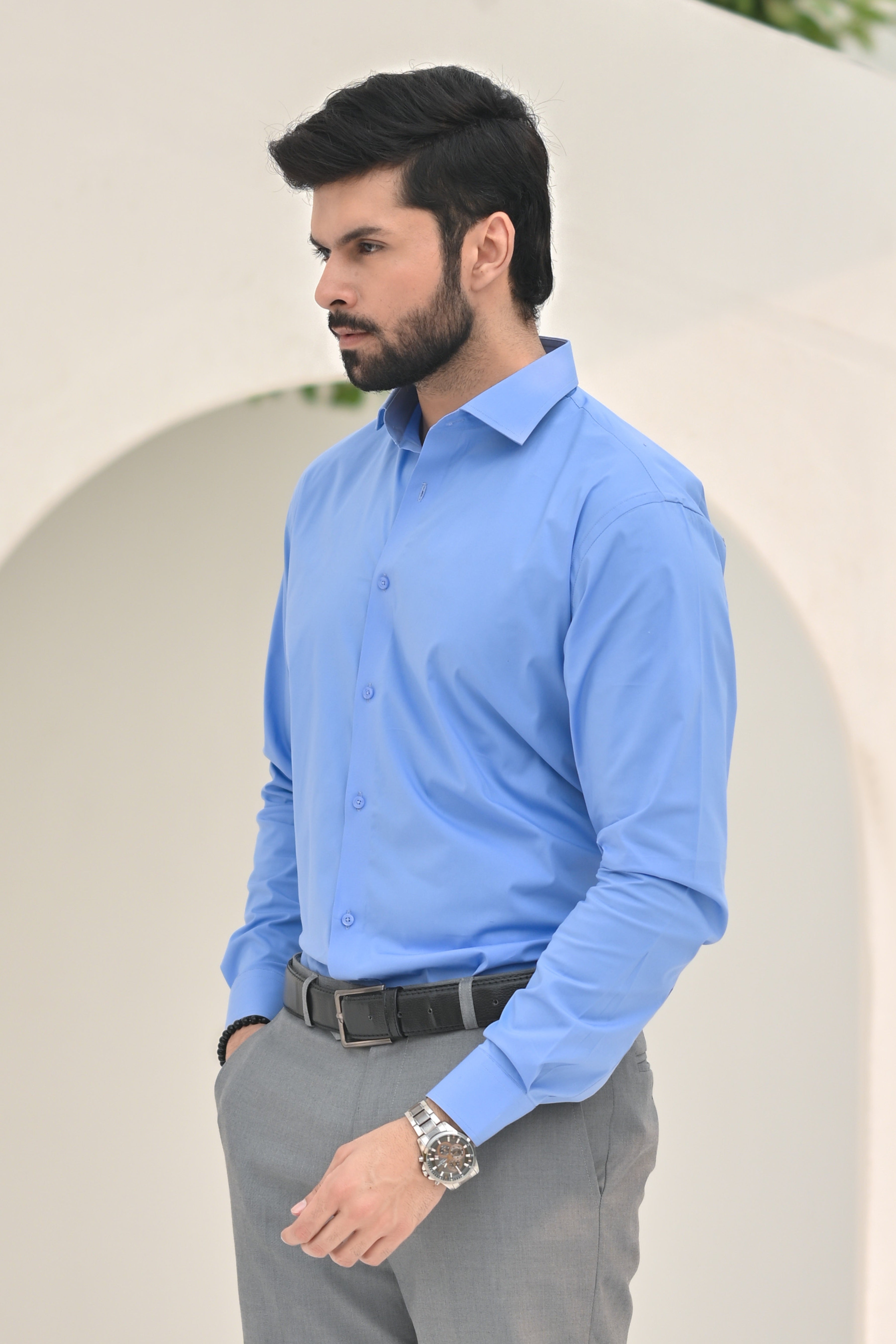 Denim Blue Plain Men's Dress Shirt – Swaggy