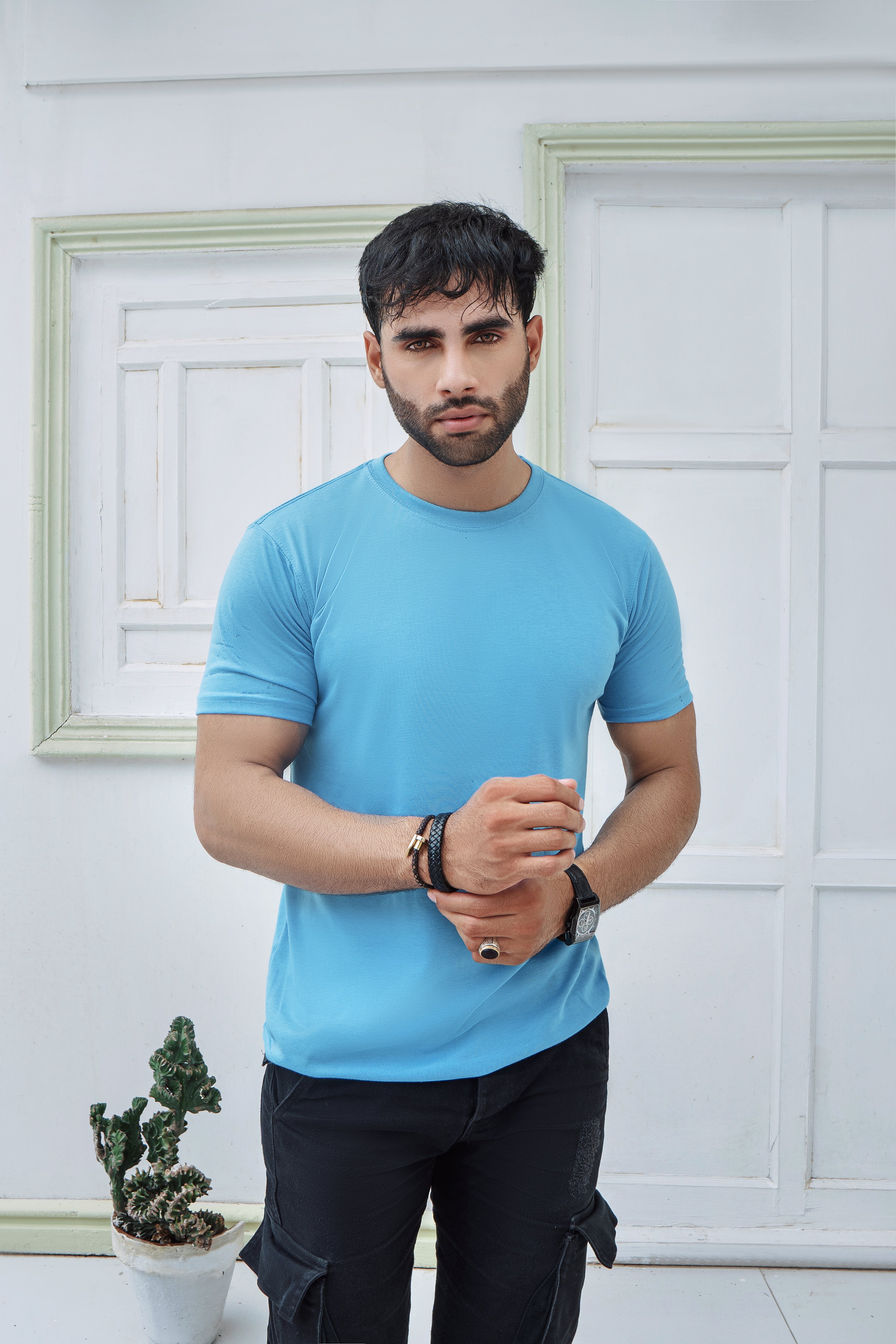 Blue Slim-Fit Men's T,Shirt