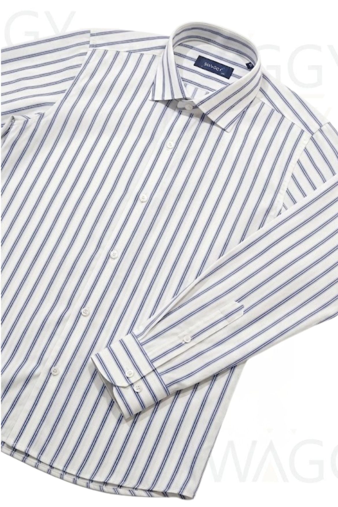White & Blue Lining Dress Shirt