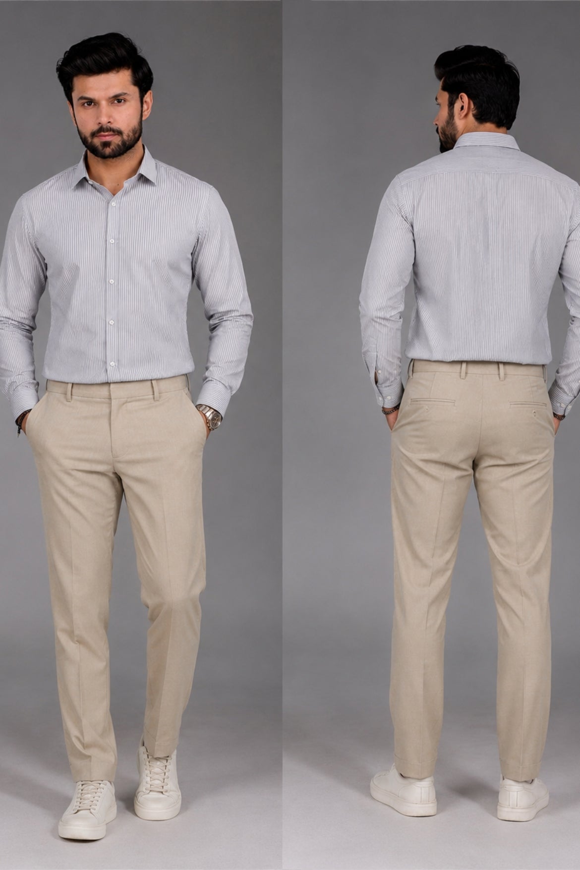 Grey Striped Dress Shirt