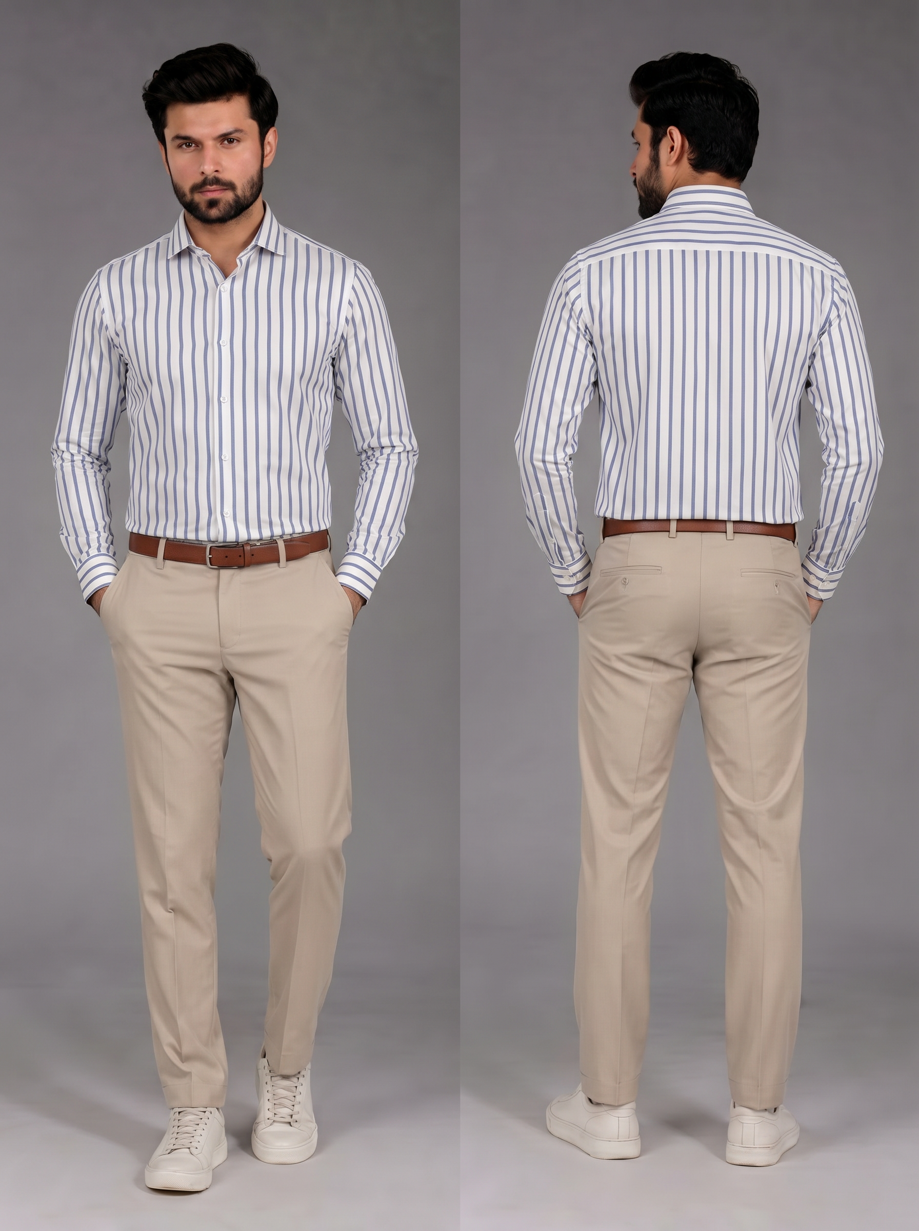 White & Blue Lining Dress Shirt