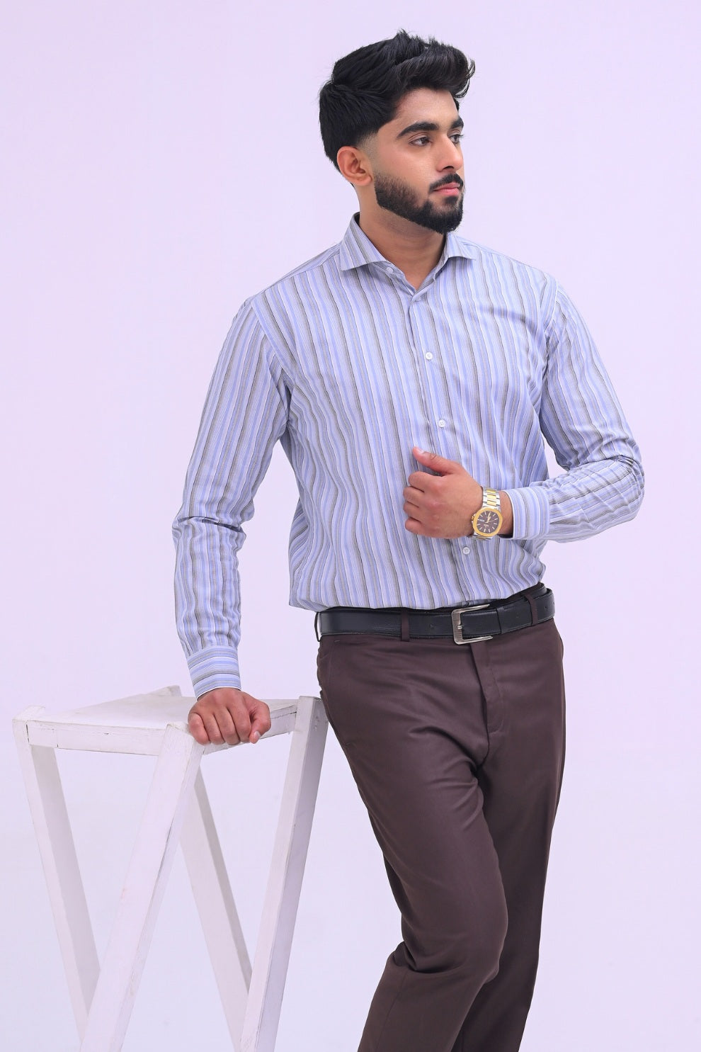Blue Brown Slim Lining Dress Shirt