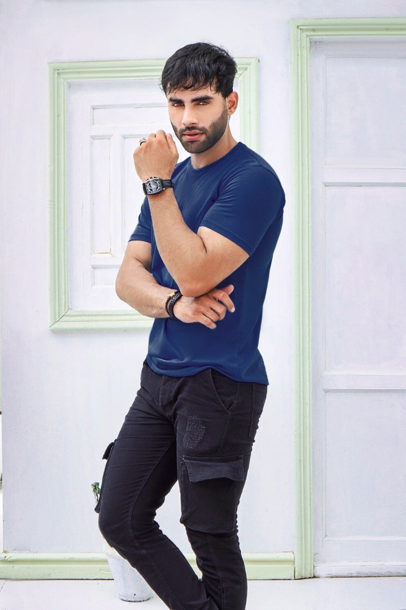 Navy Blue Slim-Fit Men's T,Shirt