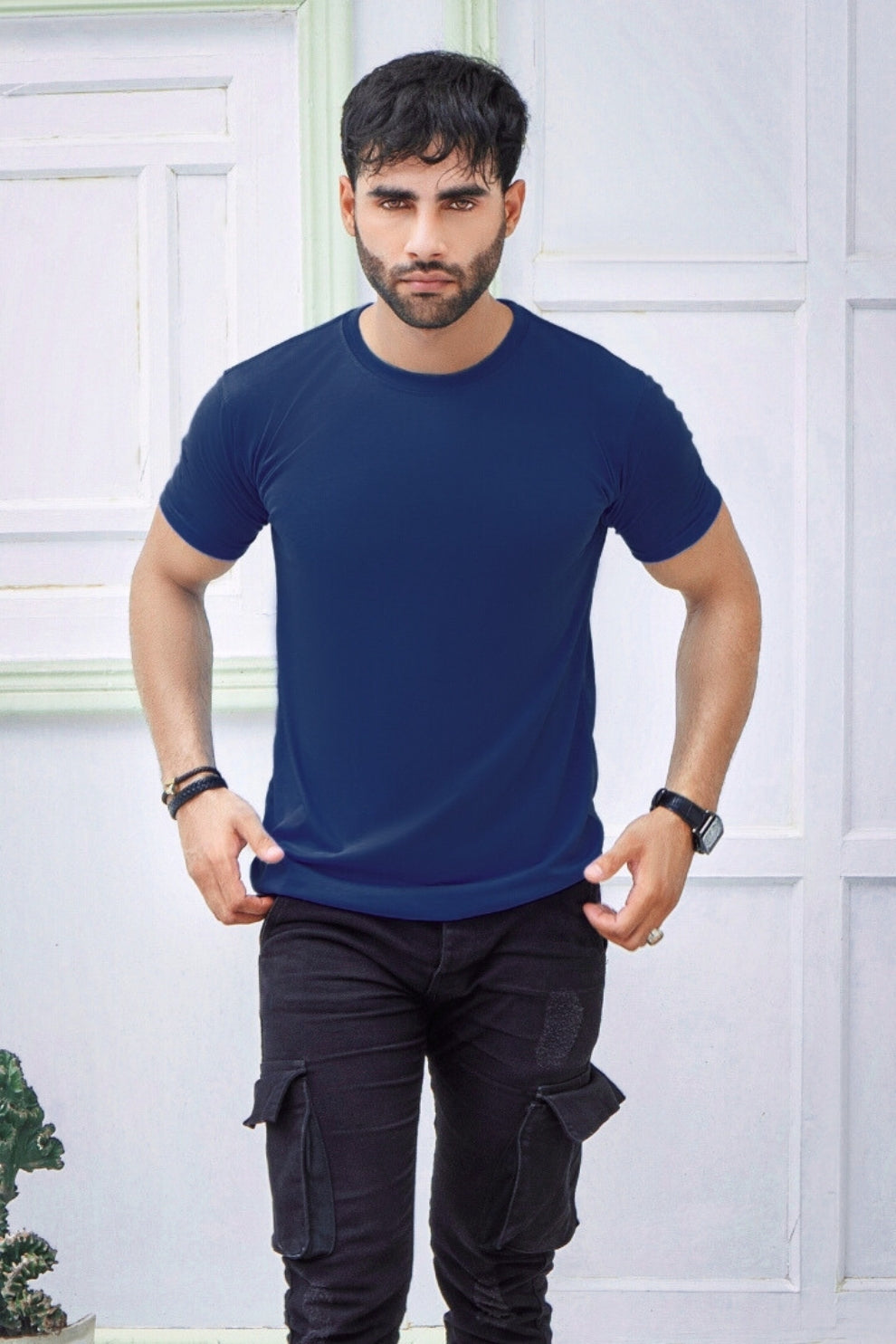 Navy Blue Slim-Fit Men's T,Shirt